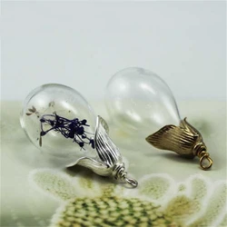 4PCS  31x18mm Hollow Round Drop Glass With Metal Caps Glass Vials Pendant Glass Bottle Charms Jewelry Findings