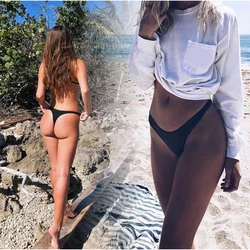 Hot Sale Women Sexy Bikini Bottom Swimwear Beach Bathing T-Back Thong G-string Black Bathing Swimming Beach Swimwear Trunks
