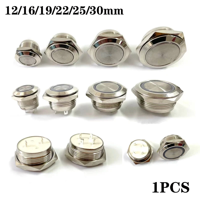 Electric Waterproof Power 12v Led Light Momentary Short Mini Push Button Switch 12/16/19/22/25/30 Mm Pressure Switches 220v 24v