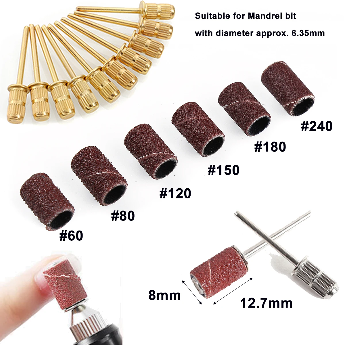 100Pcs/Pack Sanding Bands Manicure Pedicure Nail Electric Drill Machine Grinding Sand Ring Bit #60 #80 #120#150 #180 #240