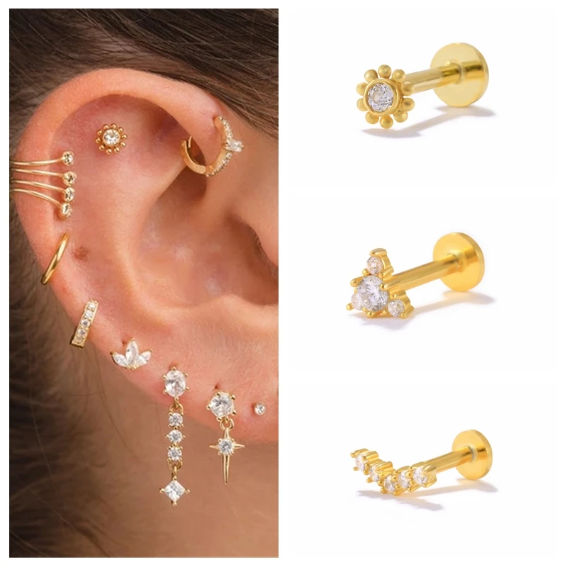 Boako rosqueado labret s925 prata esterlina orelha tragus helix cartilagem corpo piercing jóias para mulher 2021 brincos pendientes