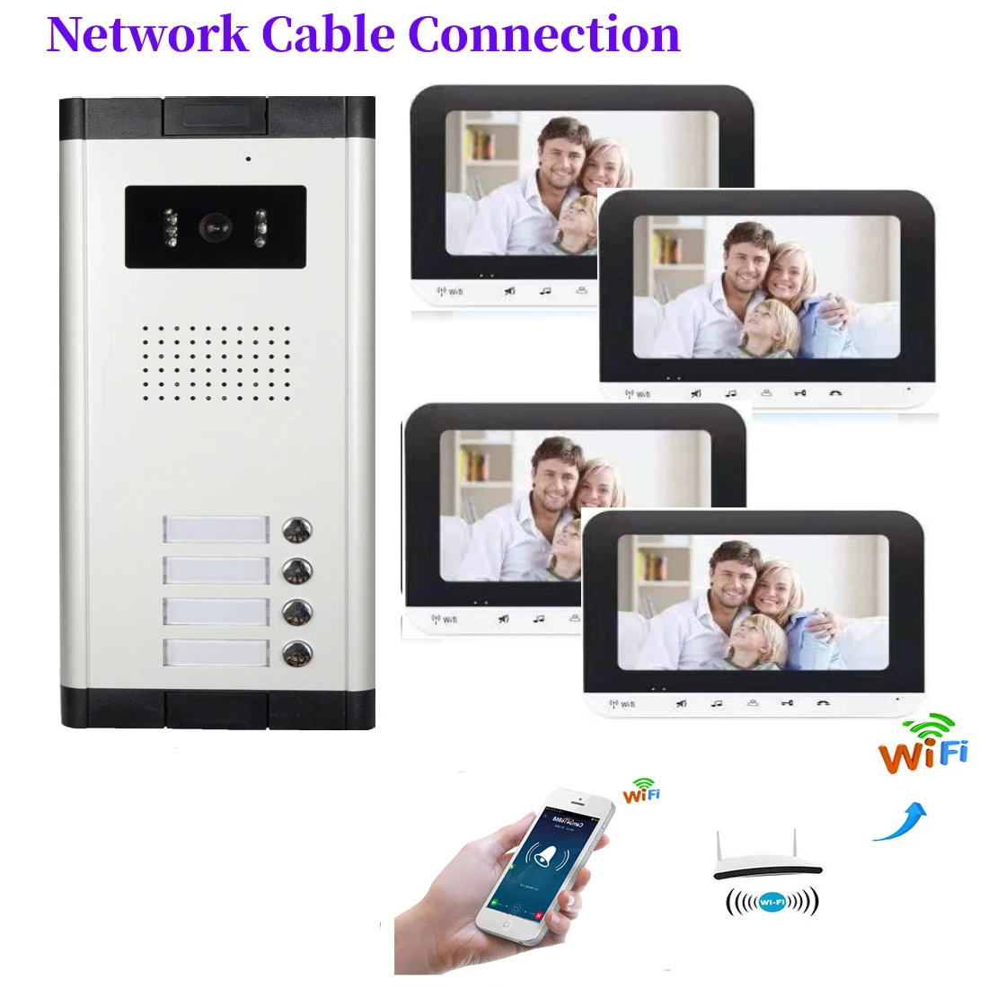 APP Remote Entsperren Video Intercom 7 zoll Monitor 100M Netzwerk Kabel WIFI Video Tür Telefon Türklingel Intercom Home Security system
