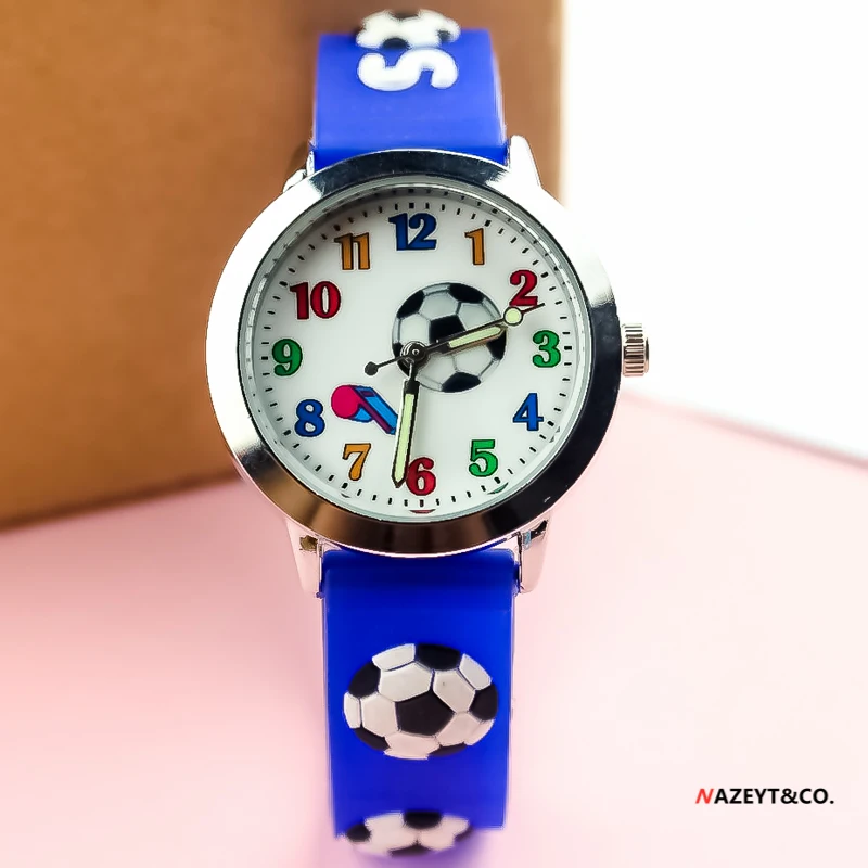 

Promotion new fashion 3D children quartz watch boys girls student football whistle dial silicone kids luminous hands wristwatch