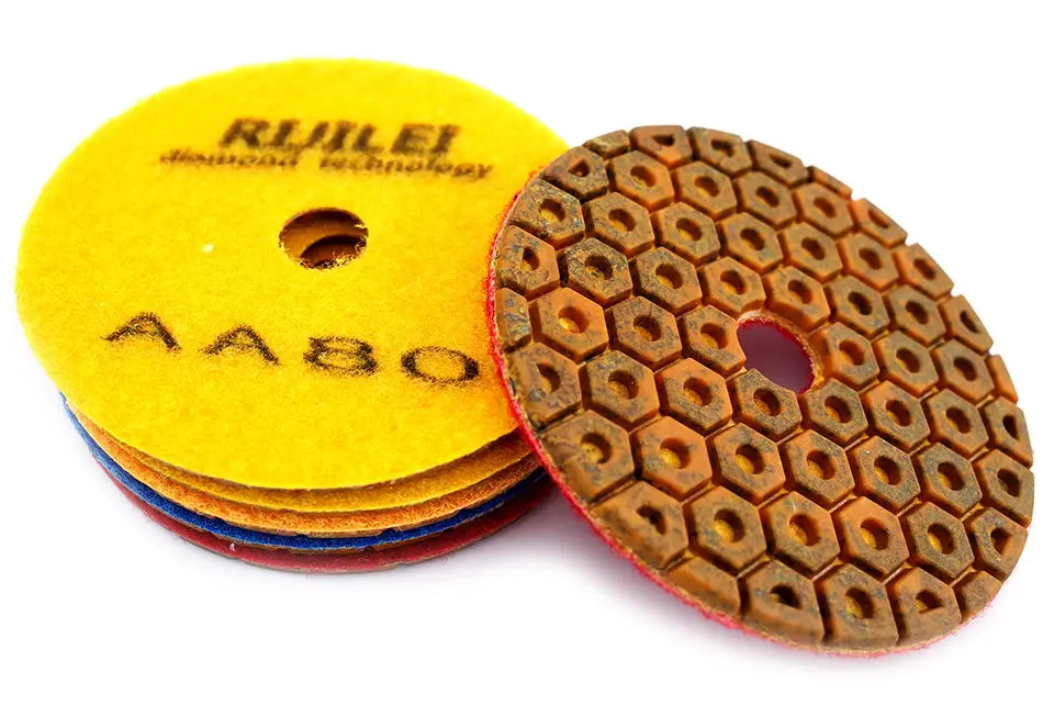 RIJILEI 4 Zoll Super-Steinpolierpads 6-Stufen-Hybrid Extra Hartes Material Nasspolierpad für Granit Marmor Schleifscheiben – Detail 5