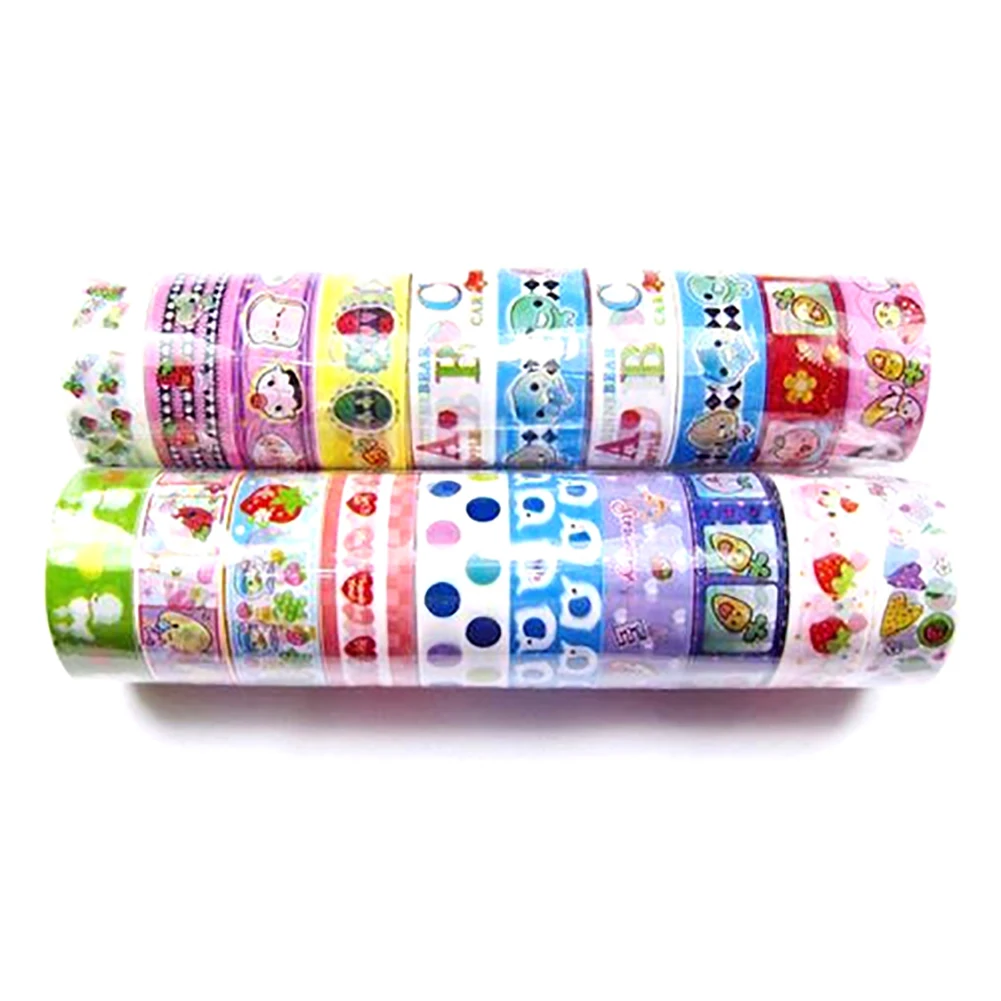 10 Rolls Kawai Mooie Decor Cartoon Tapes Scrapbooking Zelfklevend Papier Stickers Kids Cartoon Tapes Student Schoolbenodigdheden