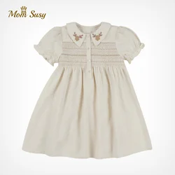 Baby Girl Dress Embroidery Flower Peter Pan Collar Summer Infant Toddler Girl Cotton Dress Puff Sleeve Vestido Baby Clothes