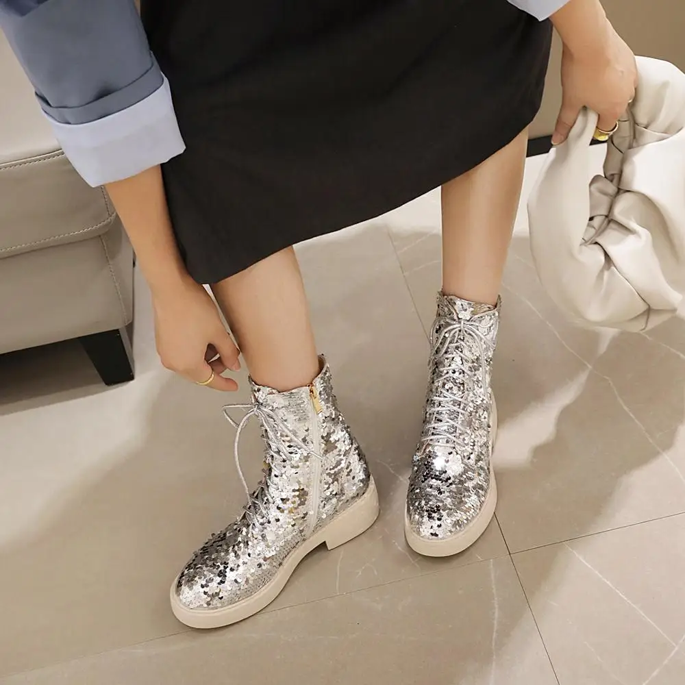 Color-Changing Sequined Cloth Autumn And Winter Trendy Women\'s Boots One-Color Changing Multi-Color Magical Shoes Sequin Circle