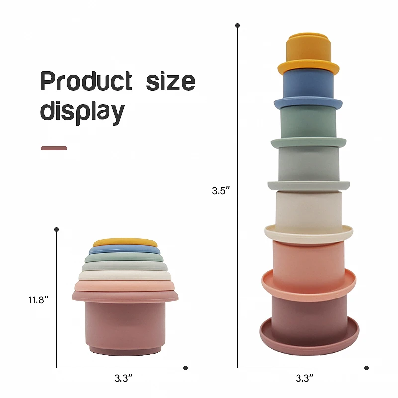 1set Baby Stacking Cup Funny Toys Color Rainbow Stacking Ring Tower Toys Early Educational Intelligence Toy