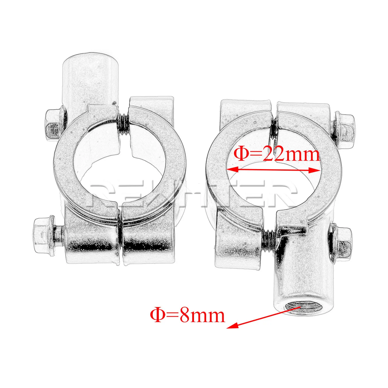 Motorrad Spiegel Halterung Clamp Rückspiegel Halter Adapter Silber Schwarz Metall 22mm 25mm Lenker 10mm 8mm Gewinde 2PCS