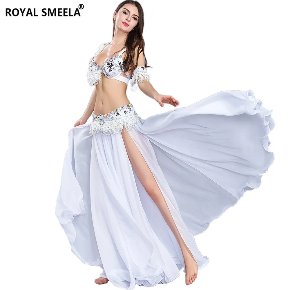 White Sexy Belly Dancing Outfit Set Stage Performance Belly Dancer Clothes Belly Dance Costume Women Belly Dance Bra Belt Skirt