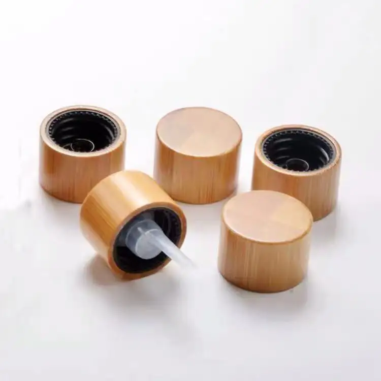 

Bamboo screw cap plastic 24 410 bamboo cap for bottle, Natural bamboo lid wooden screw cap with plastic PET material for cream