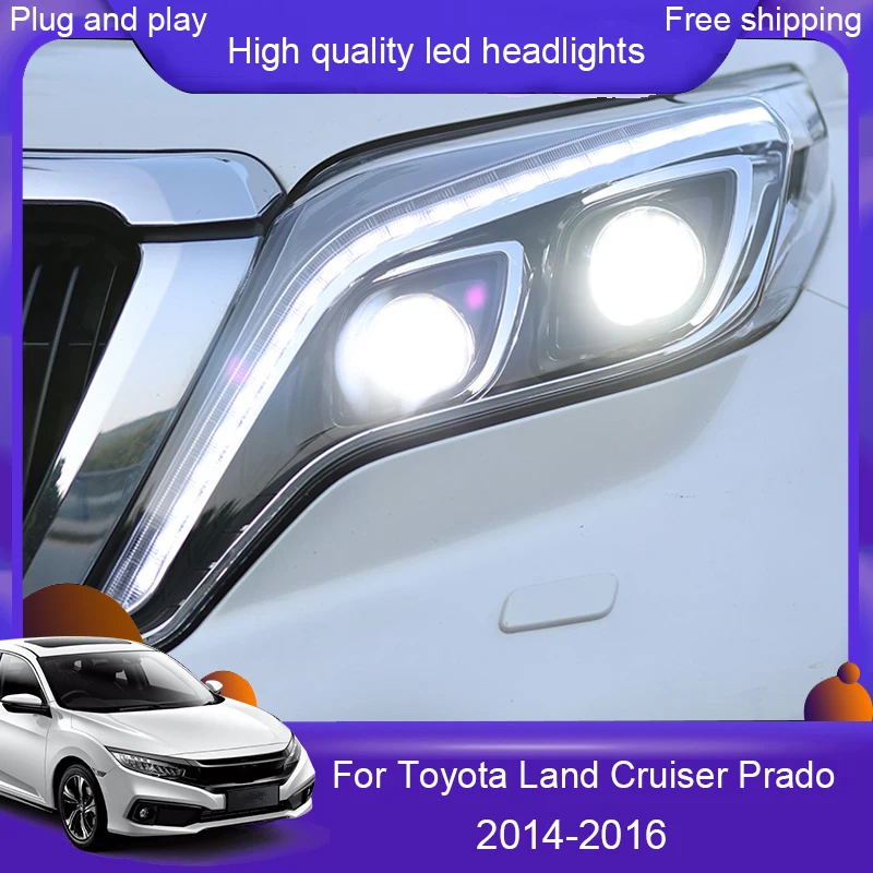 Car Styling for Toyota Land Cruiser Prado Headlights 03-19 Prado FULL LED Headlight LED Head lamp DRL Low High beam All Bi-LED