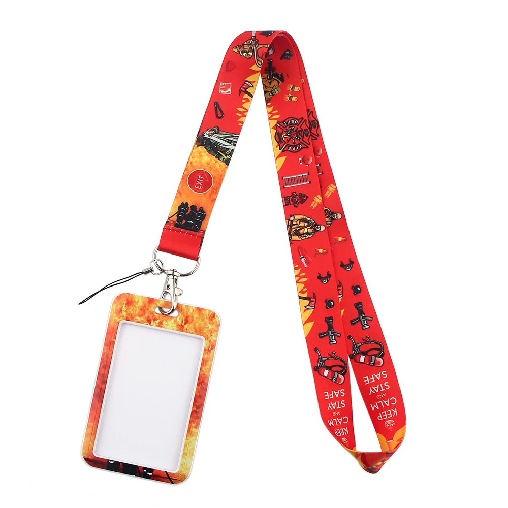 DZ1609 Firefighter Lanyard Credit Card ID Badge Holder Key Ring gadgets for men Travel Bank Bus Cool Card Cover Keychain