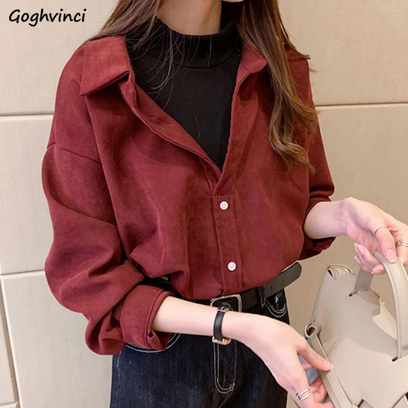 Shirts Women Fake Two-pieces Vintage Fashion Retro Street-wear Patchwork Long-sleeve Loose Office-ladies All-match Simple Chic