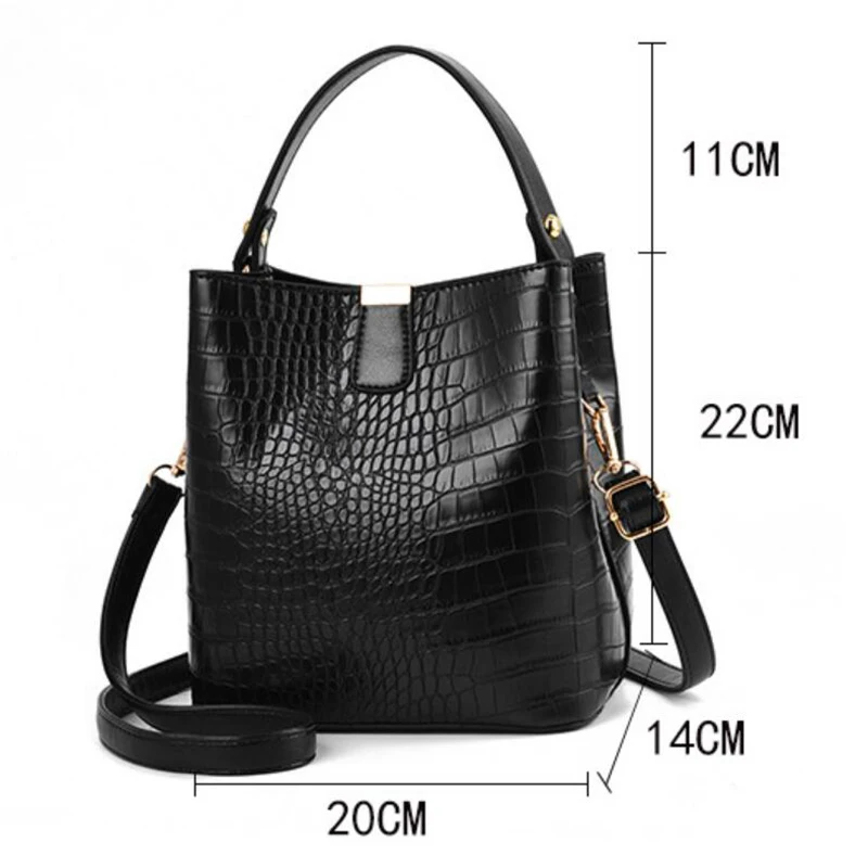 Vintage Crocodile Pattern Bucket Bag Women PU Leather Shoulder Bag Big Capacity Handbag Luxury Crossbody Bag Advanced Lady Purse