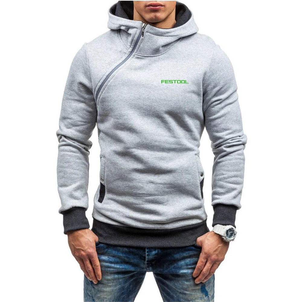 Festool Tools Printed New Hooded Men Multicolor Pullover Diagonal Zipper Hoodies Autumn Winter Casual Jackets Hoody Sweatshirts