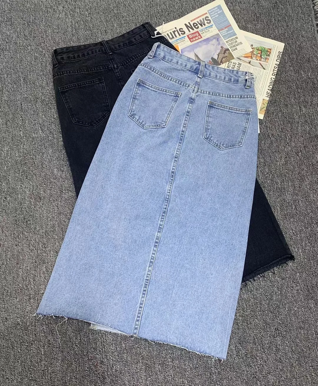 Seoulish Summer 2022 New Women\'s Long Denim Skirt Vintage High Wasit Jeans Skirt Female Straight Side Split A-line Pencil Skirts