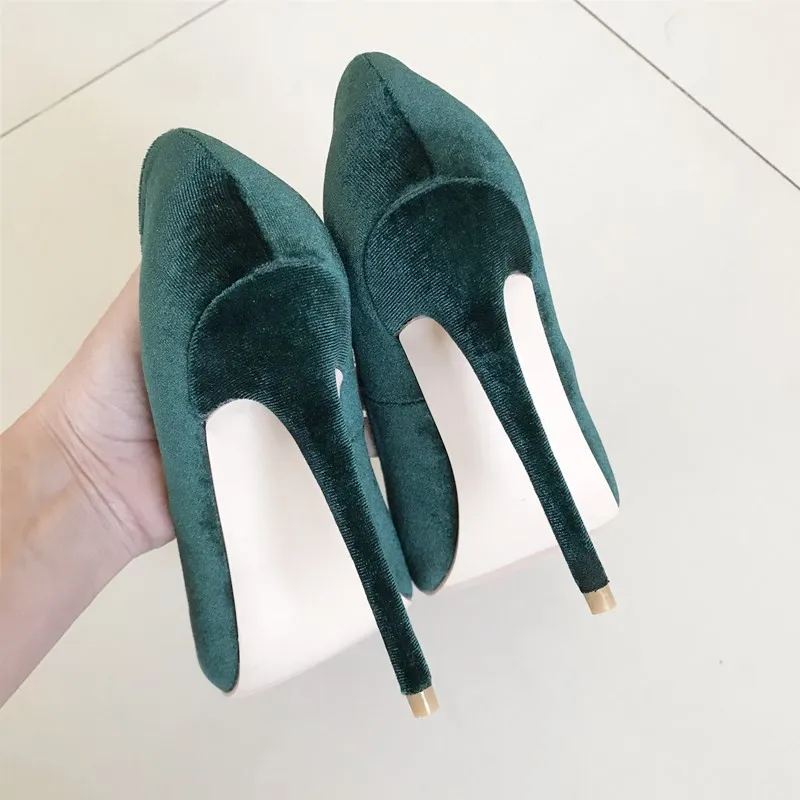 Veowalk Elegant Women Plain Flock Pointy Toe Stiletto Pumps Classic Ladies Basic High Heel Dress Shoes Customize Green Purple