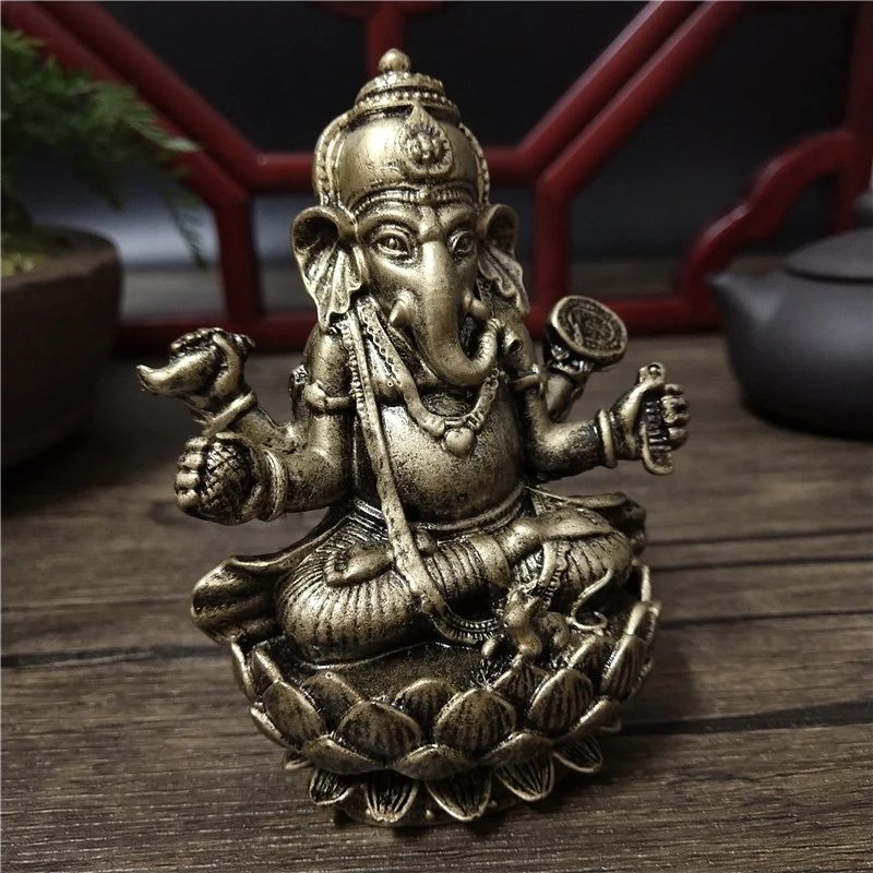 Bronzefarbene Lord Ganesha Buddha-Statue Ornamente Elefantengott-Skulptur aus Harz Figuren zur Heimdekoration Große Buddha-Statuen – Detail 5