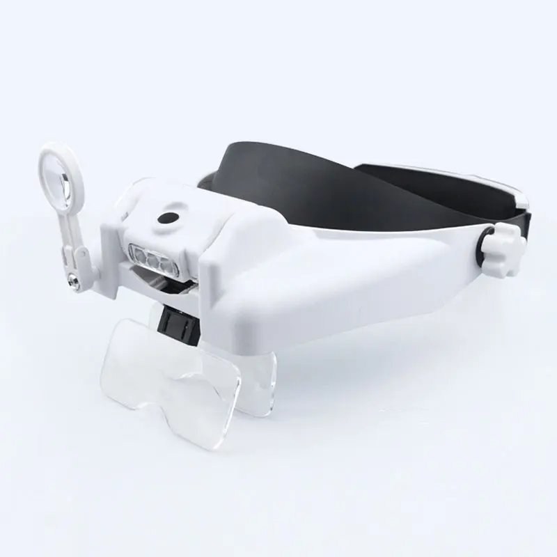 1X-14X 6 Interchangeable Lens Optivisor Headband Lighted Magnifier Head Magnifying Glass with Light  Magnifier Eyewear Loupes