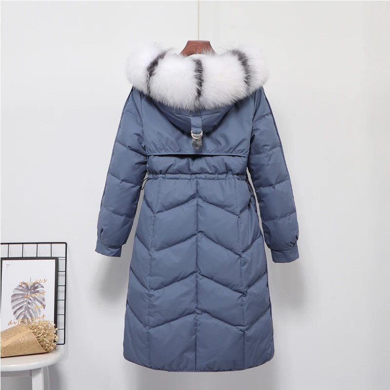 

2019 Brand Clothes Natural Fox Fur Hooded Duck Down Jacket Women Winter Long Coat Thick Warm Casaco Outwear Hiver LW1637