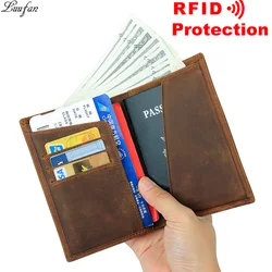 Crazy horse Genuine Leather Passport Wallet man women RFID Protection Credit Card Holder High Quality Travel Passport Cover Case