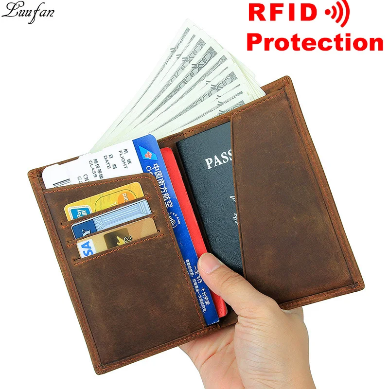 Crazy horse Genuine Leather Passport Wallet man women RFID Protection Credit Card Holder High Quality Travel Passport Cover Case