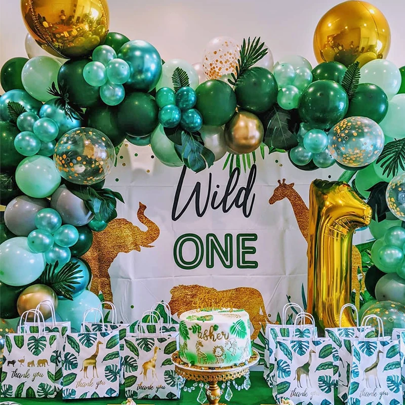 Globos de Metal cromado para niños, decoración de fiesta de cumpleaños con temática de jungla, de látex verde y salvaje, 20 Uds.