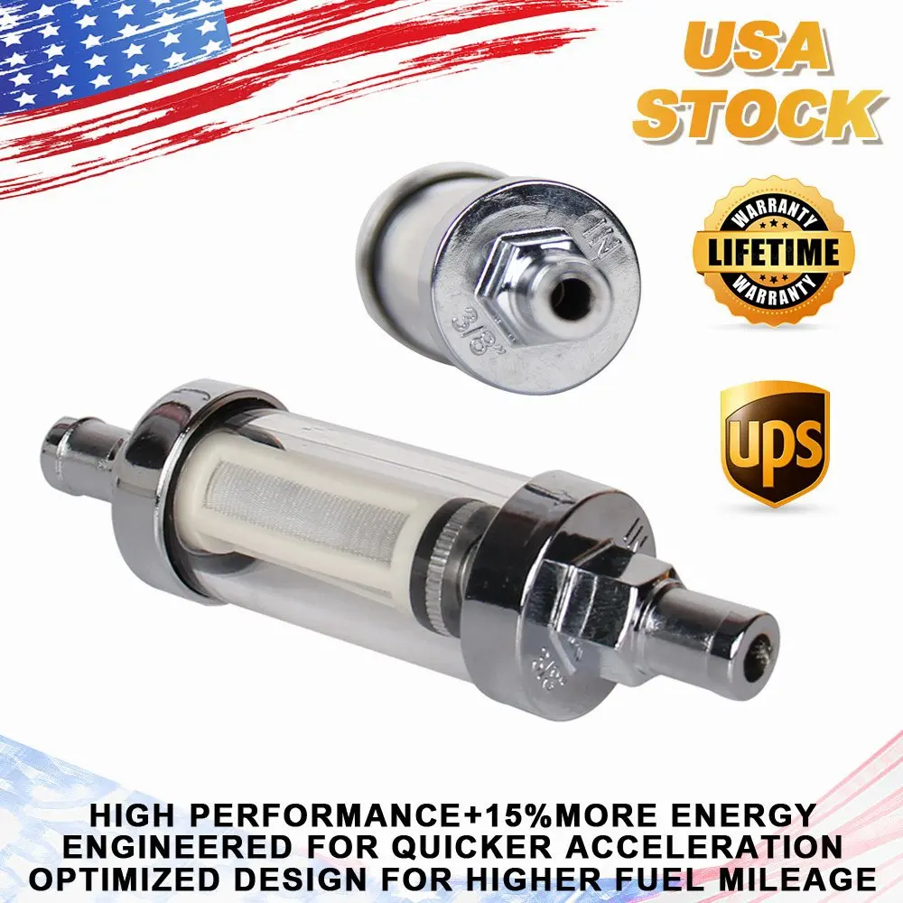 10mm 3/8\'\' Universal Chrome Glass Fuel Filter Car Petrol Diesel Inline Reusable