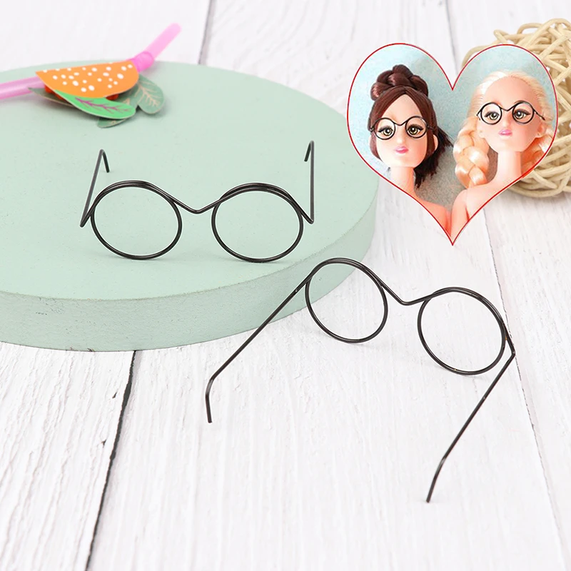 10Pcs Fashion Round Frame Lensless Retro Cool Doll Glasses For Doll 30cm Round Frame No Lens Retro Cool Doll Glasses Black