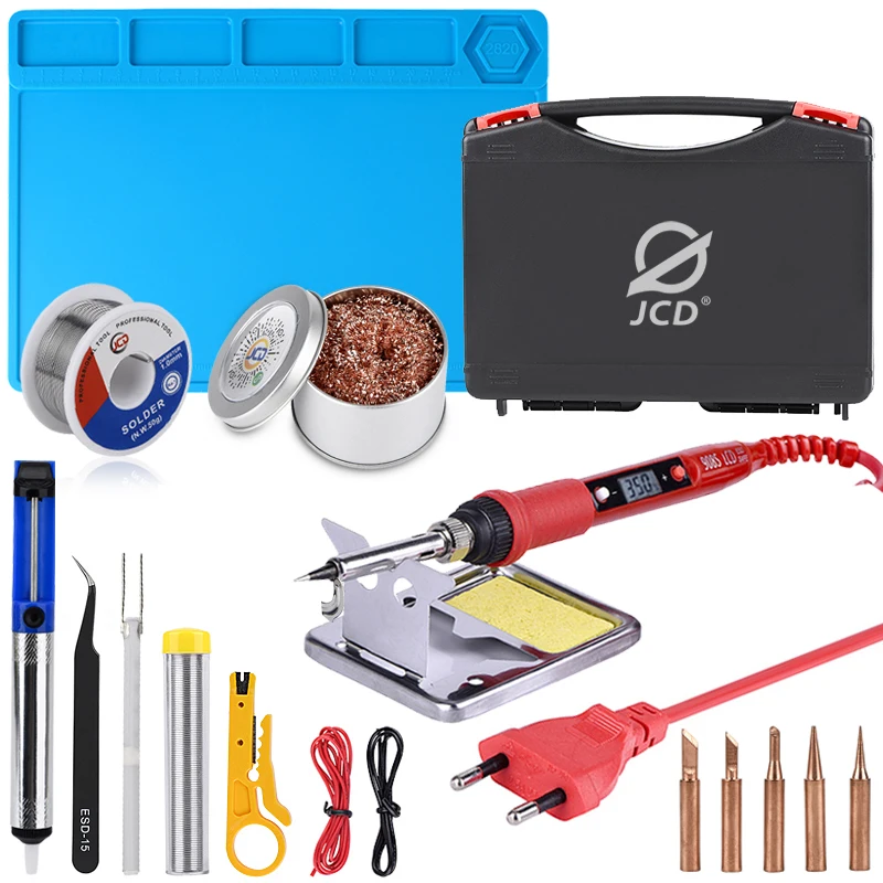 

JCD 80W Tin Soldering Iron Electric Kit Adjustable Temperature with Heat Insulation Silicone Soldering Mat for Soldering Diy Kit