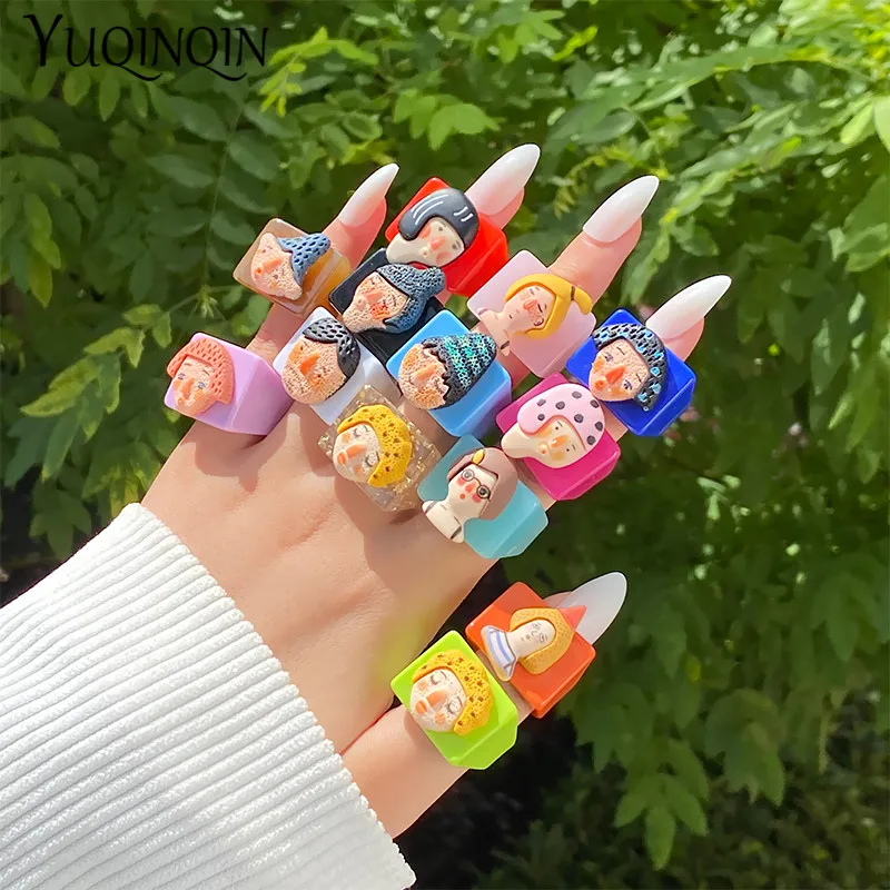 Multiple Styles Face Punk Rings for Teen Girls Fashion Jewelry Minimalist Colorful Black Resin Vintage Cute Ring for Women Gifts