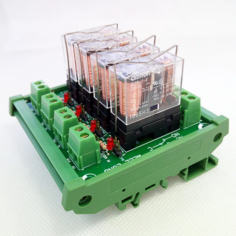 

DIN Rail Mount 4 SPDT 16A Power Relay Interface Module,G2R-1-E DC24V Relay.