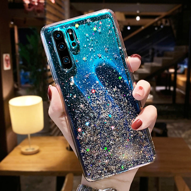 Luksusowe etui z brokatem do Huawei P30 P20 P40 Pro Plus Mate 20 Pro Lite Nova 5T P Smart 2019 2021 TPU przezroczysty pokrowiec