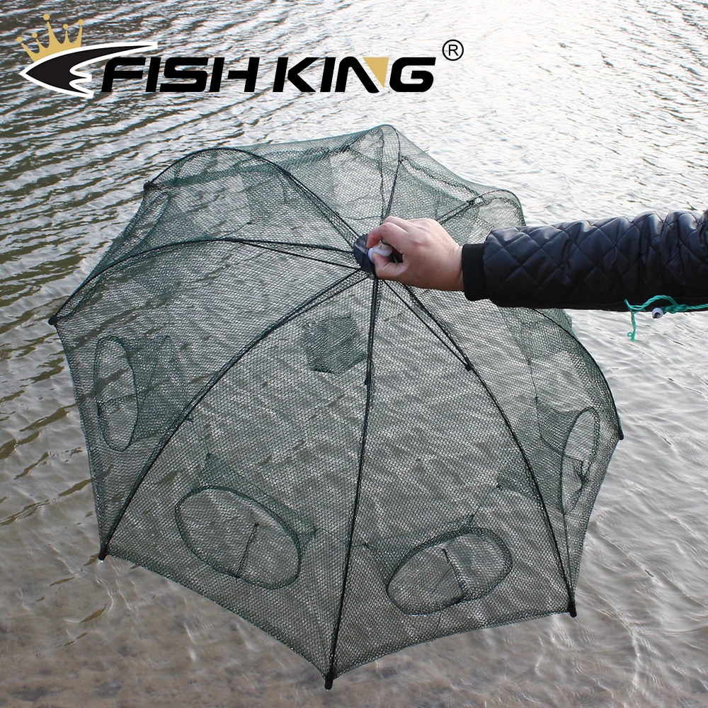 

FISH KING 8/9 Holes Portable Fishing Net Shrimp Cage Nylon Foldable Fish Trap Folding Outdoor Automatic Collapsible Fishing Net