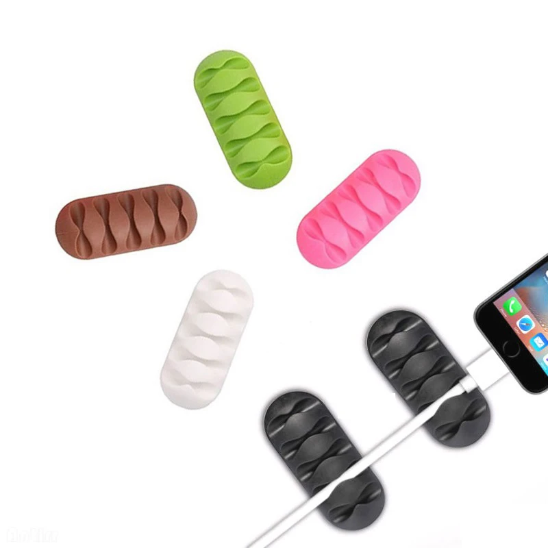 Multipurpose Desktop phone Cable Winder Earphone clip Charger Organizer Management Wire Cord fixer Silicone Holder 5 slot Strip