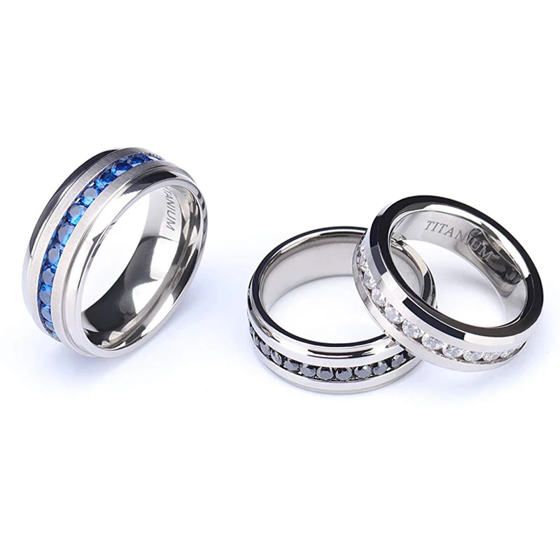 Tigrade 6/7/8mm Titanium Rings For Men Women Silver Color Cubic Zirconia Wedding Band Engagement Ring Couple Ring anillo mujer