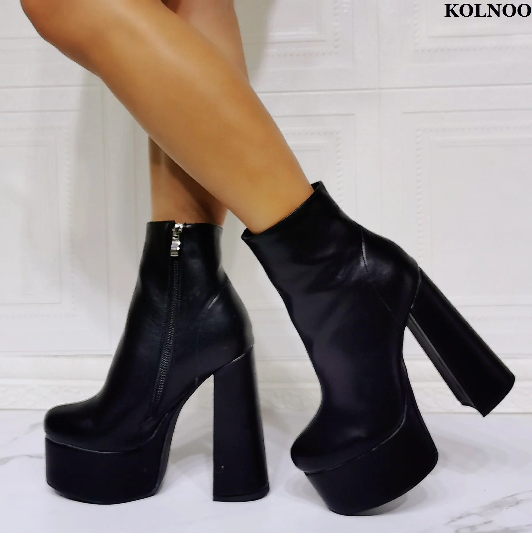 Kolnoo New Real Photos Ladies Super Chunky Heel Boots Large Size 35-47 High-Platform Sexy Ankle Boots Evening Club Fashion Shoes