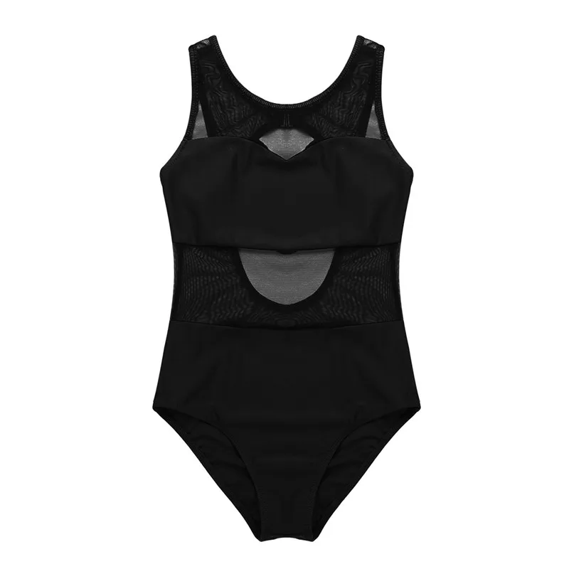 Kids Girls Sleeveless Mesh Splice Ballet Leotard Gymnastics Leotard Cutout Back Sports Bodysuit Jumpsuit Ballerina Dancewear