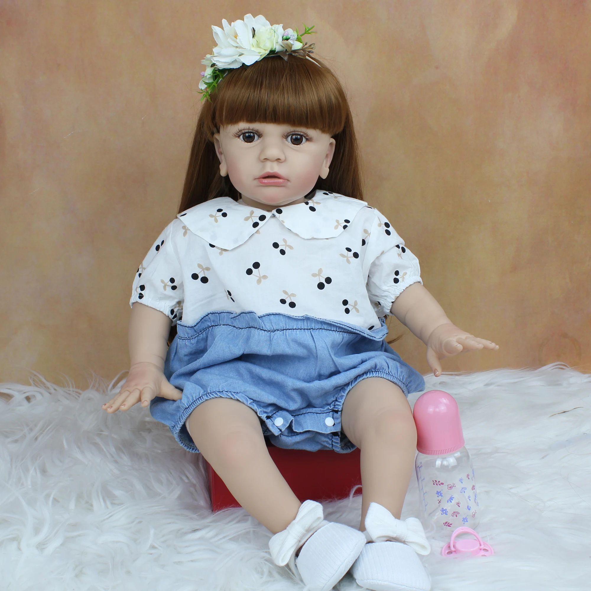 

60 CM Soft Silicone Reborn Toddler Baby Doll Toy For Girl Lifelike 24 Inch Vinyl Long Hair Princess Tayra Dress Up Alive Bebe