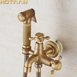 Hotaan Antique Brass Handheld Toilet Bidet Sprayer Set  Hand Bidet Faucet For Bathroom Hand Sprayer Shower Head Self Cleaning