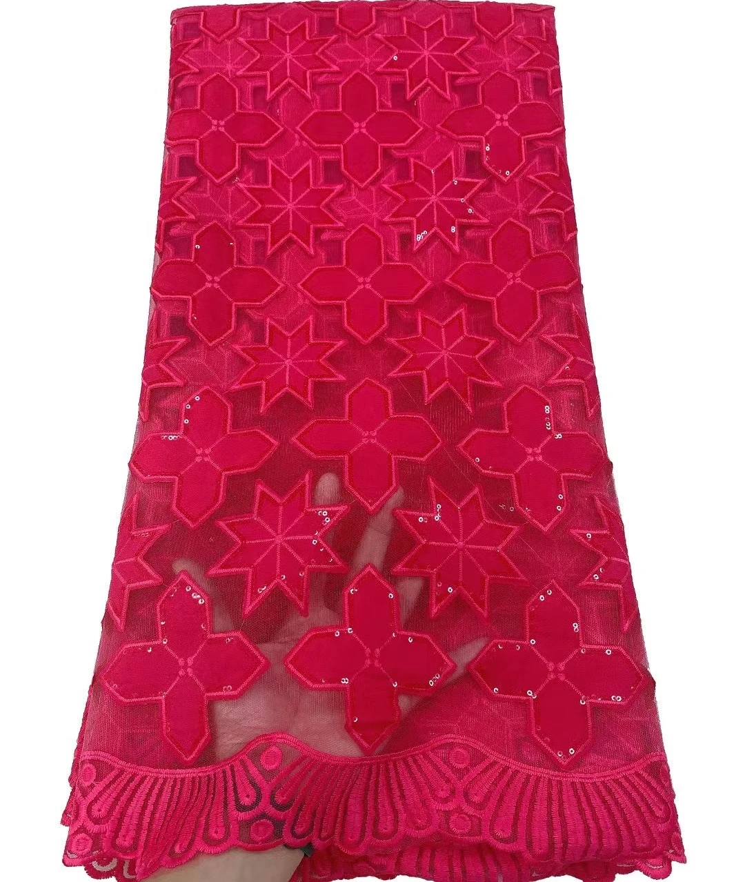 

Red Sequin African French Net Lace Fabric 2021 High Quality Tulle Mesh Lace Bridal Nigerian Wedding Lace TS9791