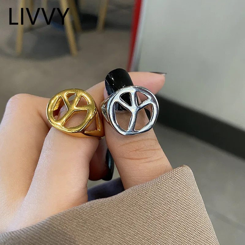 LIVVYSilver Color Simple New Irregular Round Hollow Ring For Woman Fashion Personality Trend Design Light Luxury Party Gifts
