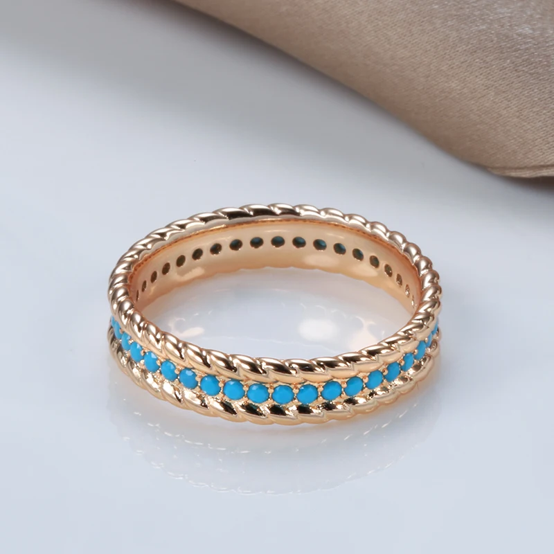 Women's 585 Rose Gold Stackable Turquoise Finger Ring