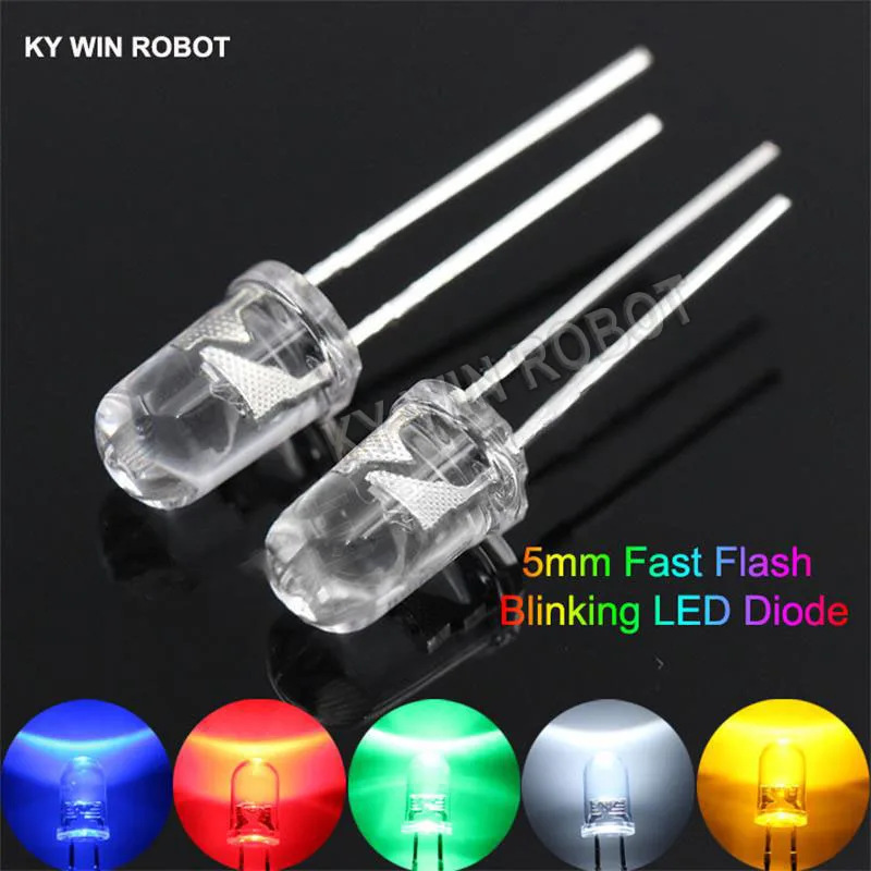 Diode électroluminescente, clignotant automatique, contrôle du flash LED, clignotant, blanc, vert, rouge, bleu, jaune, 5mm, 1.5HZ, 50 pièces