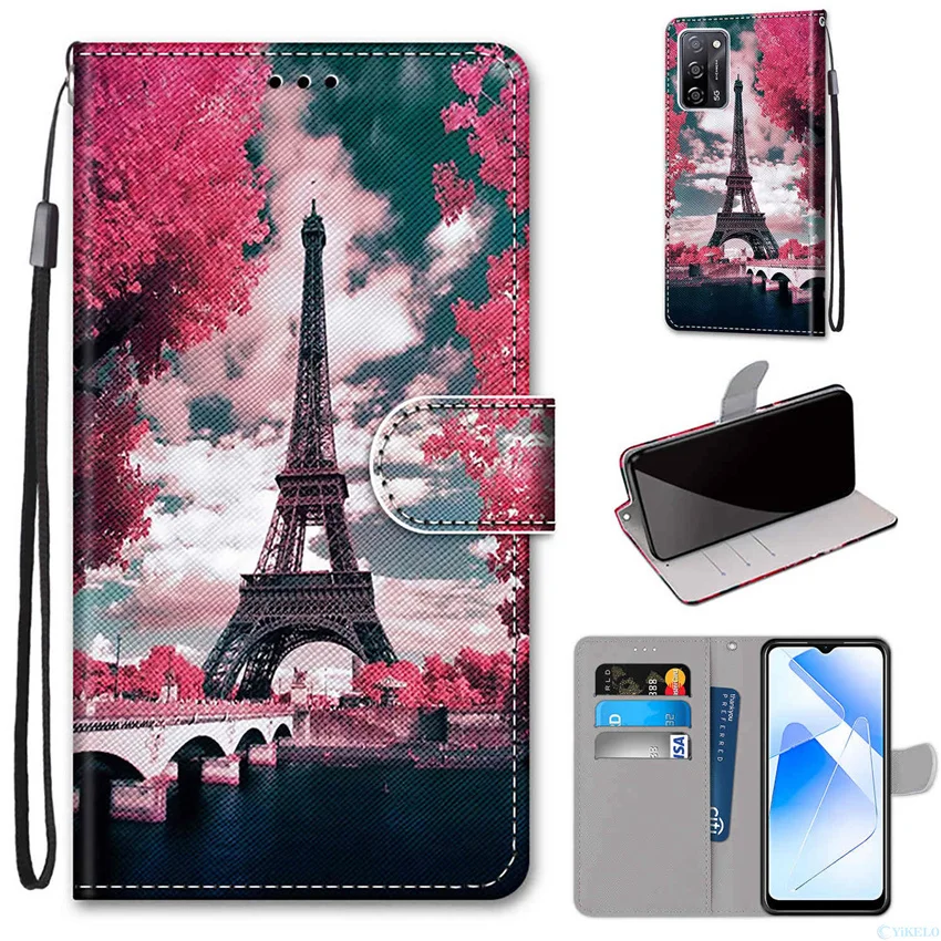 Flip Leather Phone Case For For OPPO A53 A53S A54 A74 5G Fundas Wallet Card Holder Stand Book Cover Cat Dog Painted Coque Capa