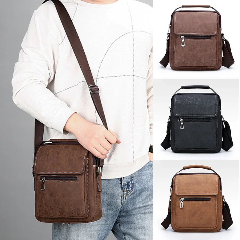 Men's fashion travel bag new shoulder bag PU leather casual business messenger bag vertical zipper backpack Bandolera Hombre