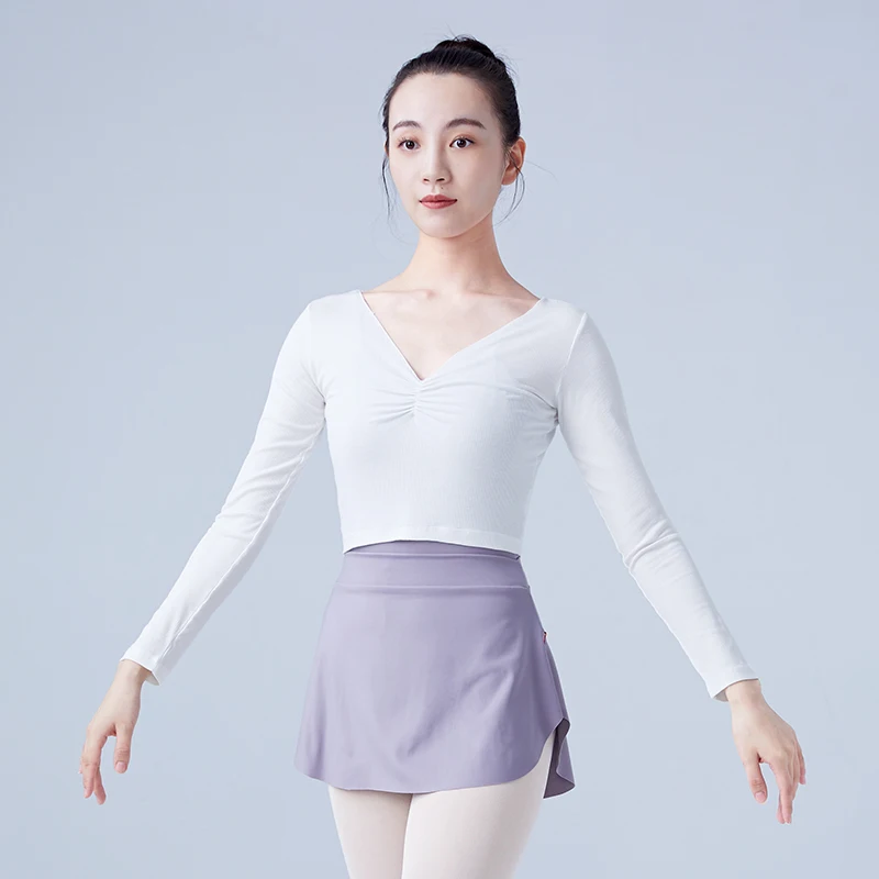 Women Knitted Dance Tops V Neck Knitted Sweater Long Sleeve Blouse Ballet Dance Shirts Adults Girl Ballet Training Costumes