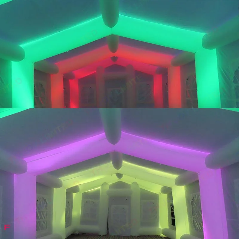 대형 인플레이터블 텐트 화이트 웨딩 파티 텐트 옥스포드 내구성 강한 대형 인플레이터블 마키 텐트 LED 조명 포함