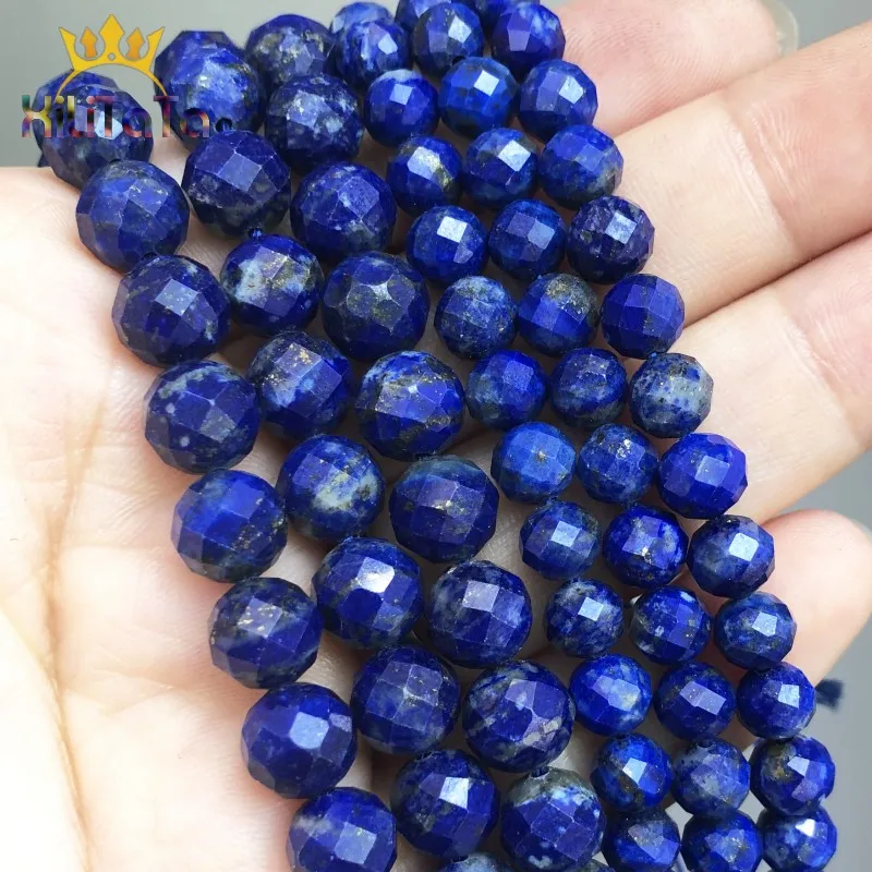 Natural Faceted Stone Beads Lapis lazuli Loose Spacer Beads For Jewelry Making DIY Bracelet Earrings Accessories 6mm/8mm 7.5''